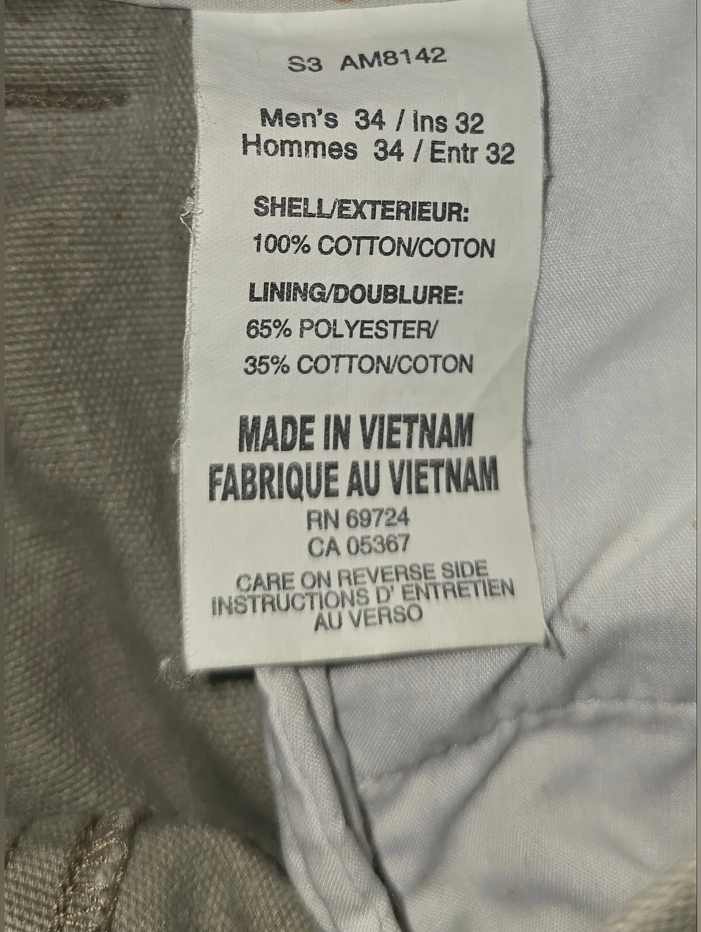 Columbia Mens Canvas Twill Tan Khaki Cargo Pants 100% Cotton 34/32